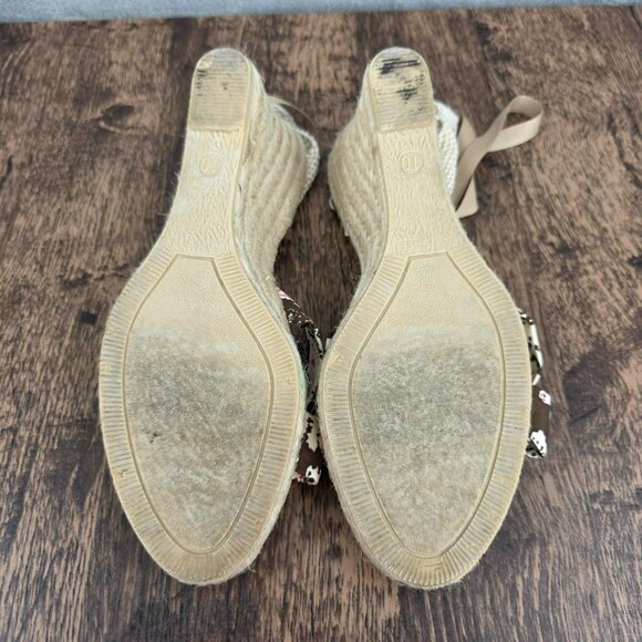 J Crew Marianne Espadrille Wedges 10 Brown Tan Twist Lace Up Ankle Jute Italian - Picture 13 of 14